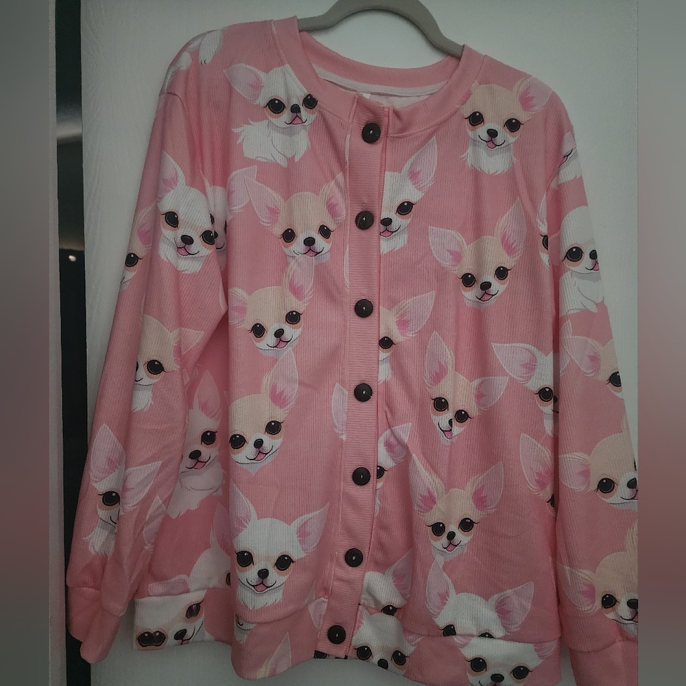 Pink Chihuahua Print Cardigan